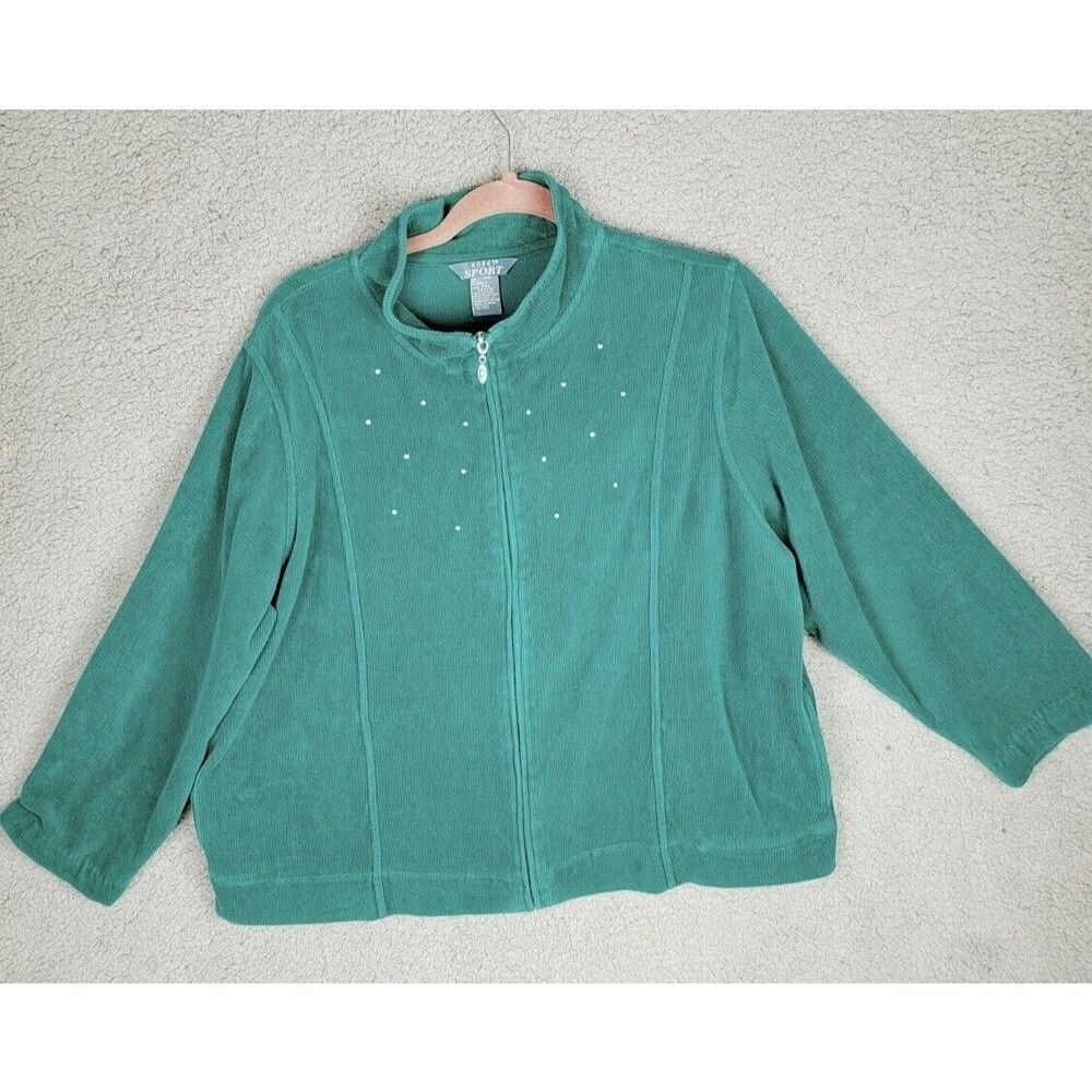 Koret Sport Women's Jacket PXL Green Corderoy with Rhinestones Side Pockets